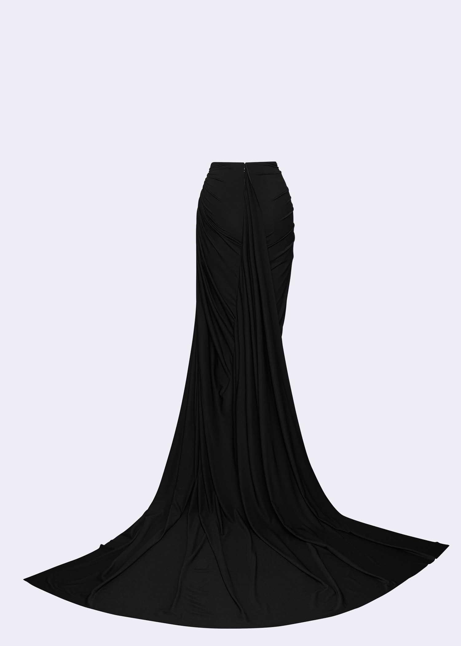 Black Draped Asymmetric Midi Skirt - Floor Length - POEM