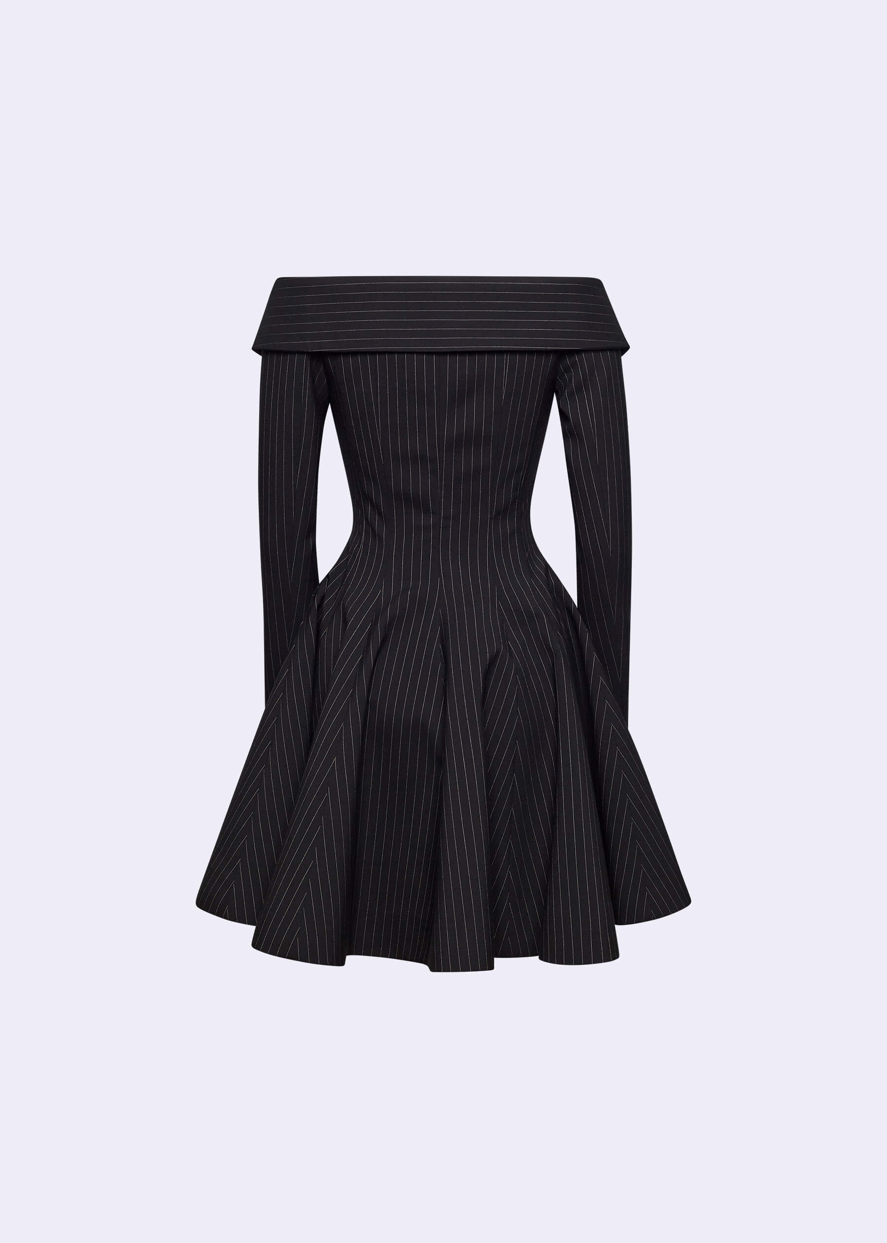 Odin" Black Pinstripe Off-Shoulder A-Line Jacket-Dress - POEM Odin" Black Pinstripe Off-Shoulder A-Line Jacket-Dress - POEM