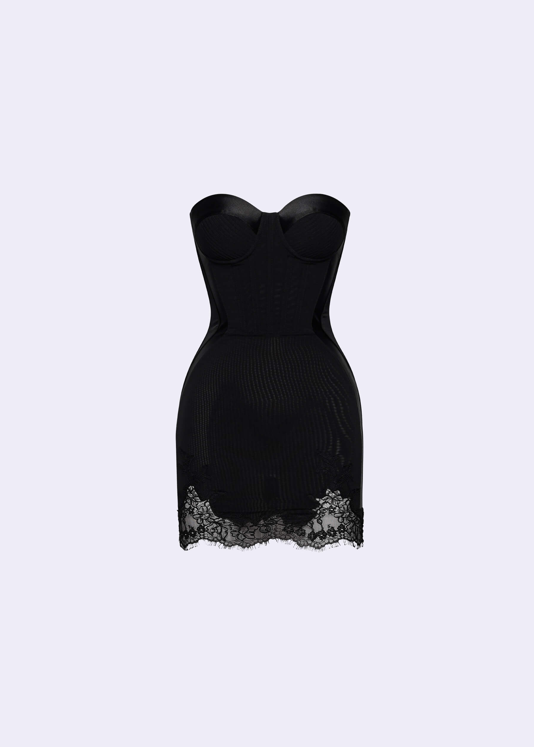 Elara” Black Bustier Minidress With Cord Lace