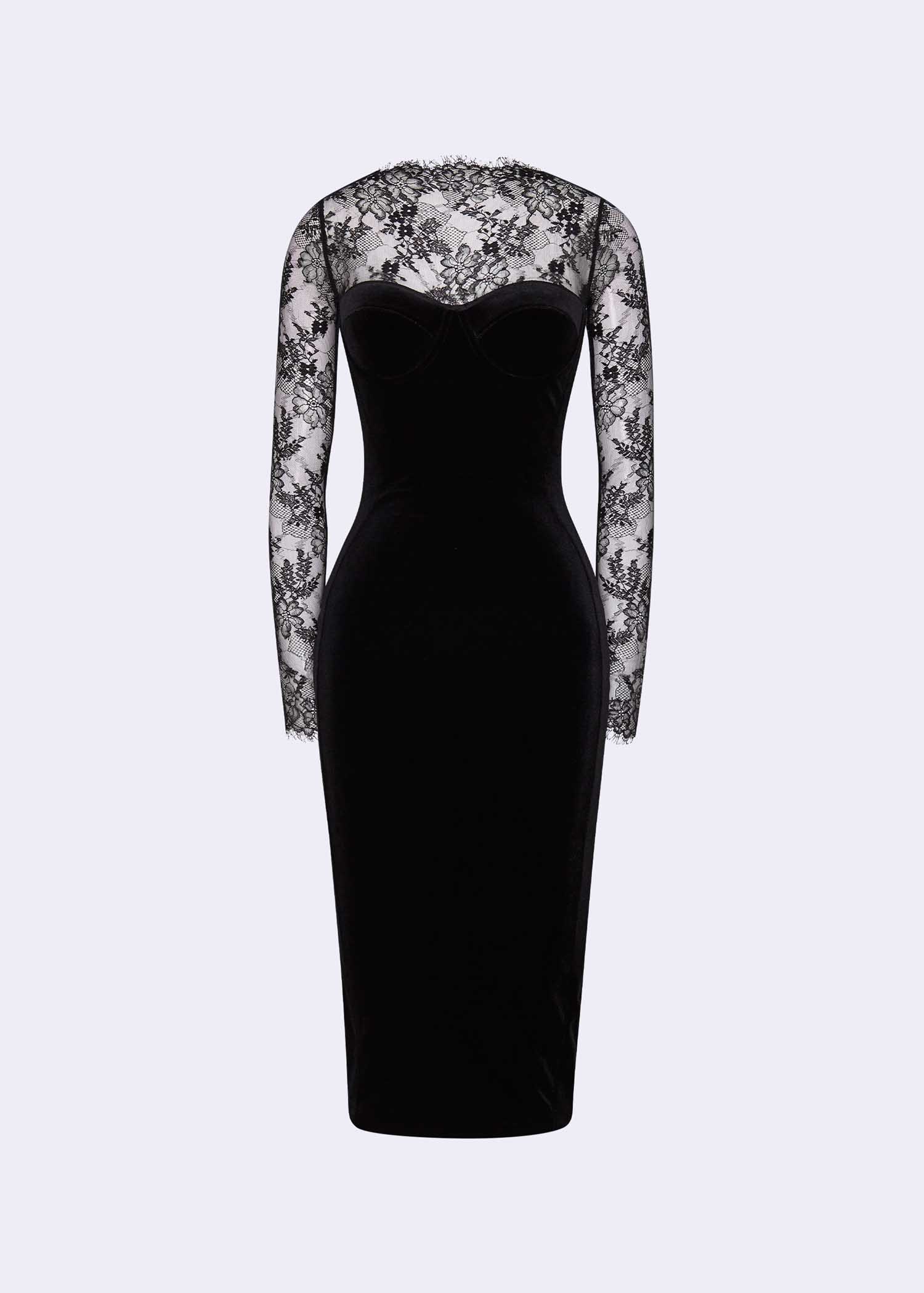 6172 Black - Velvet Dress With Lace - POEM 6172 Black - Velvet Dress With Lace - POEM