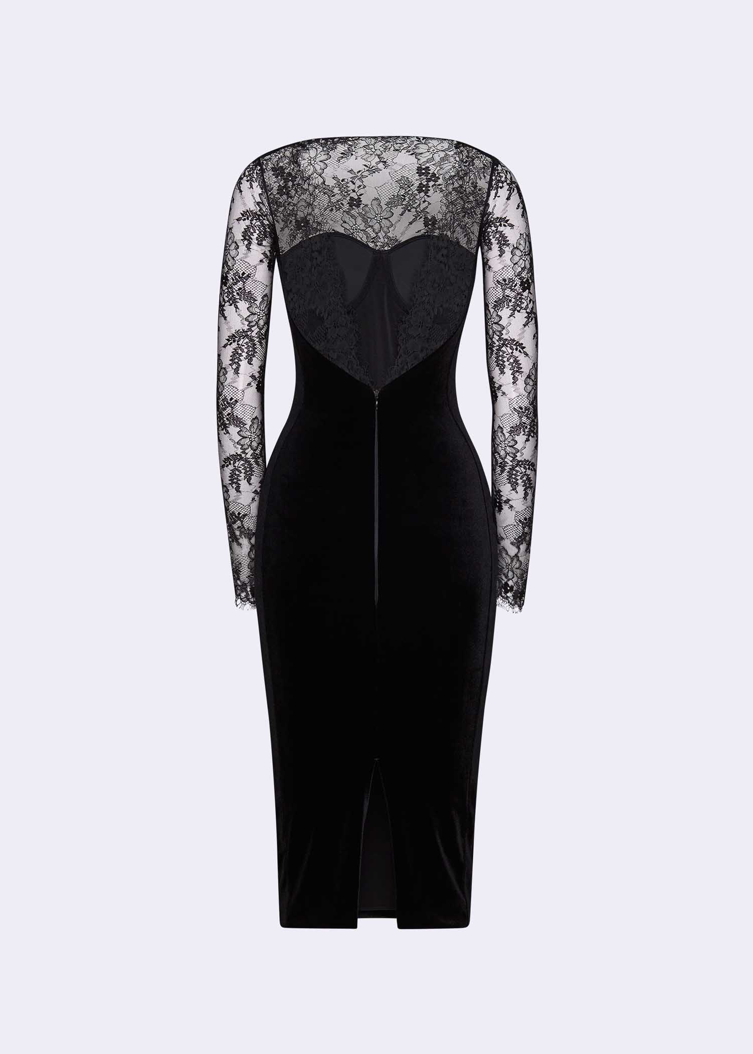 chinese dress ladies Short Sleeve Black Velvet Dress with Lace Collar 6