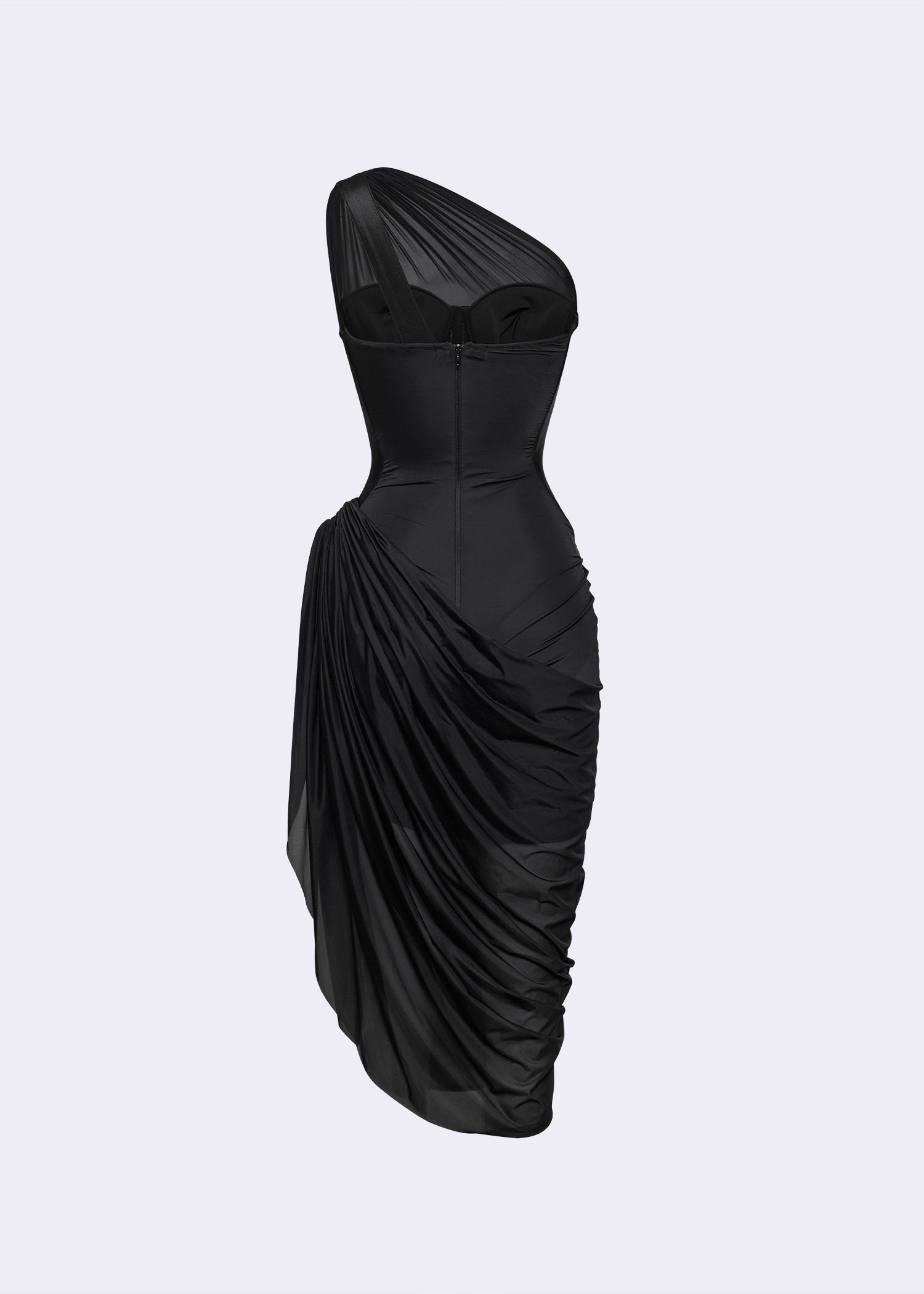 black draped one shoulder dress ANJA ONE SHOULDER DRAPED MAXI DRESS in BLACK