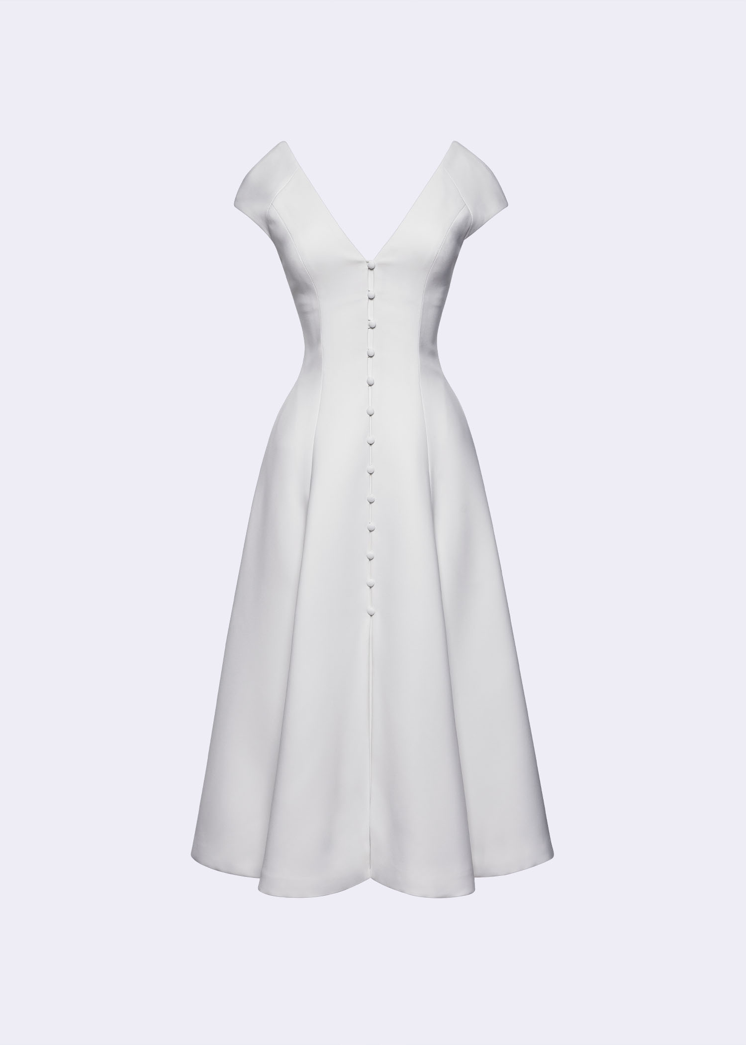 Off-White V-Neck A-Line Dress With Button-Down Detail