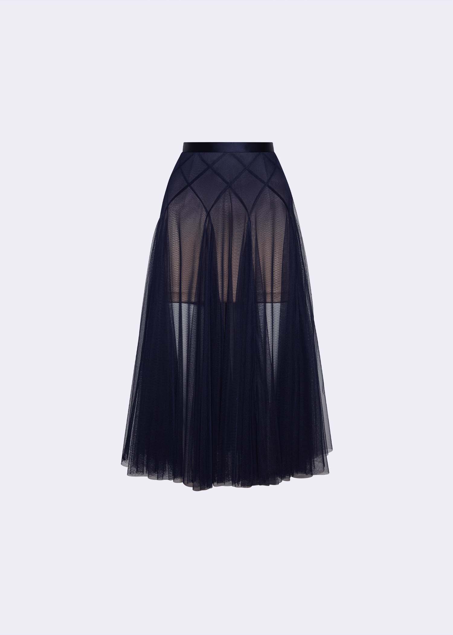 Navy Soft Net Double Layer Intertwine-Cut Skirt - POEM