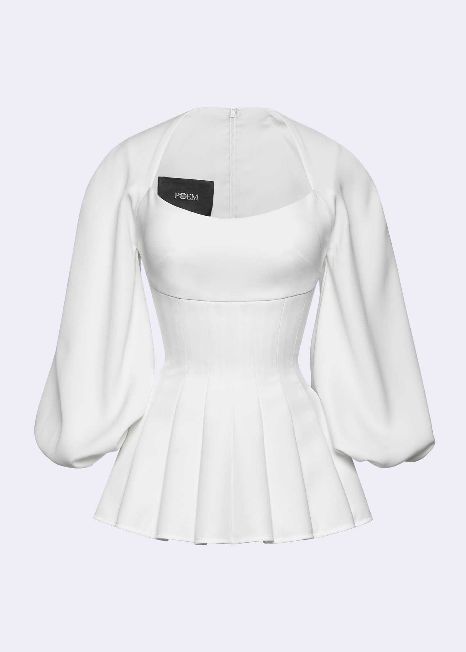 laubeblanc Sculpted Peplum Balloon Top White Tie Up Back Corset 