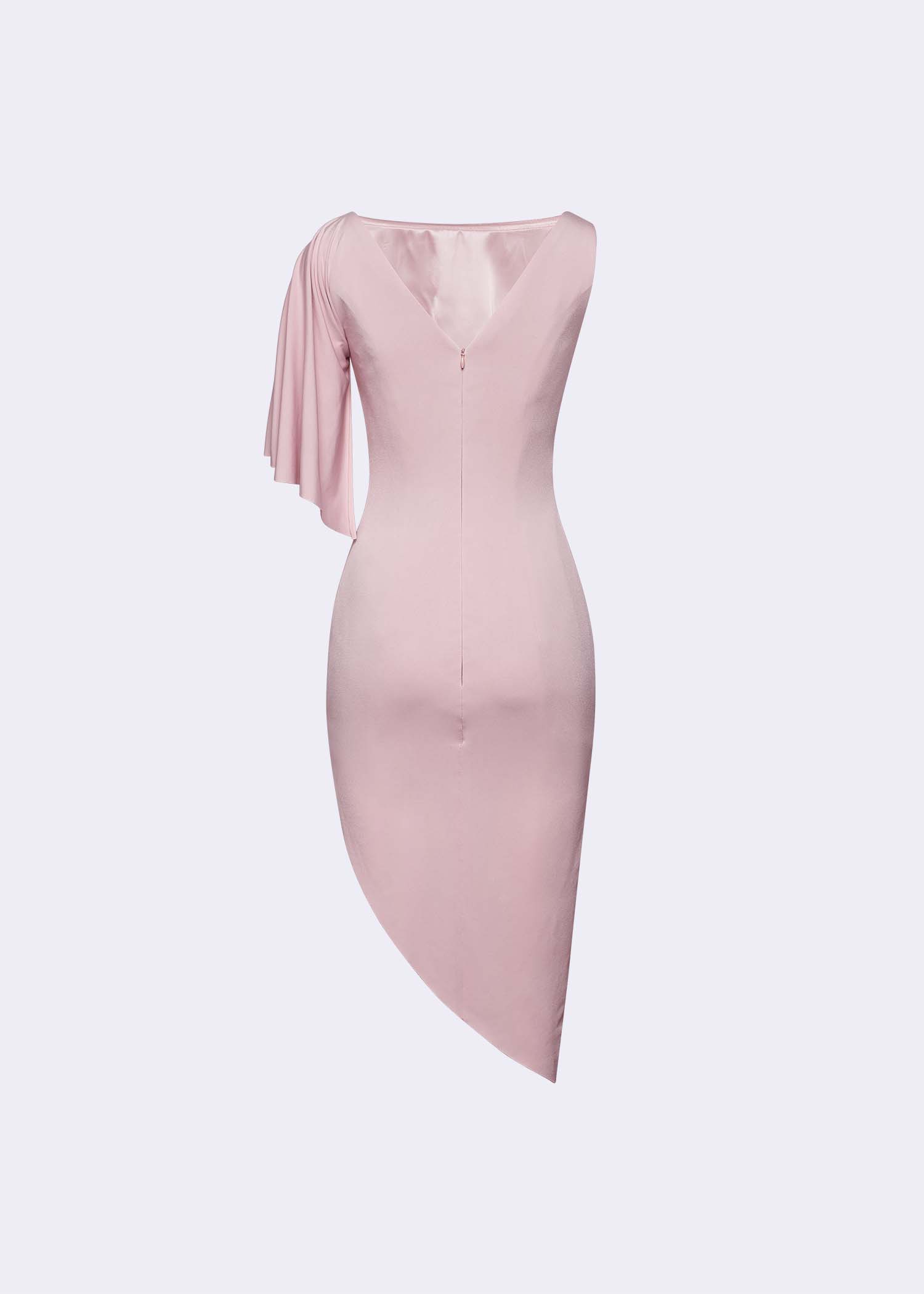 Powder Pink Draped Asymmetric Dress - POEM