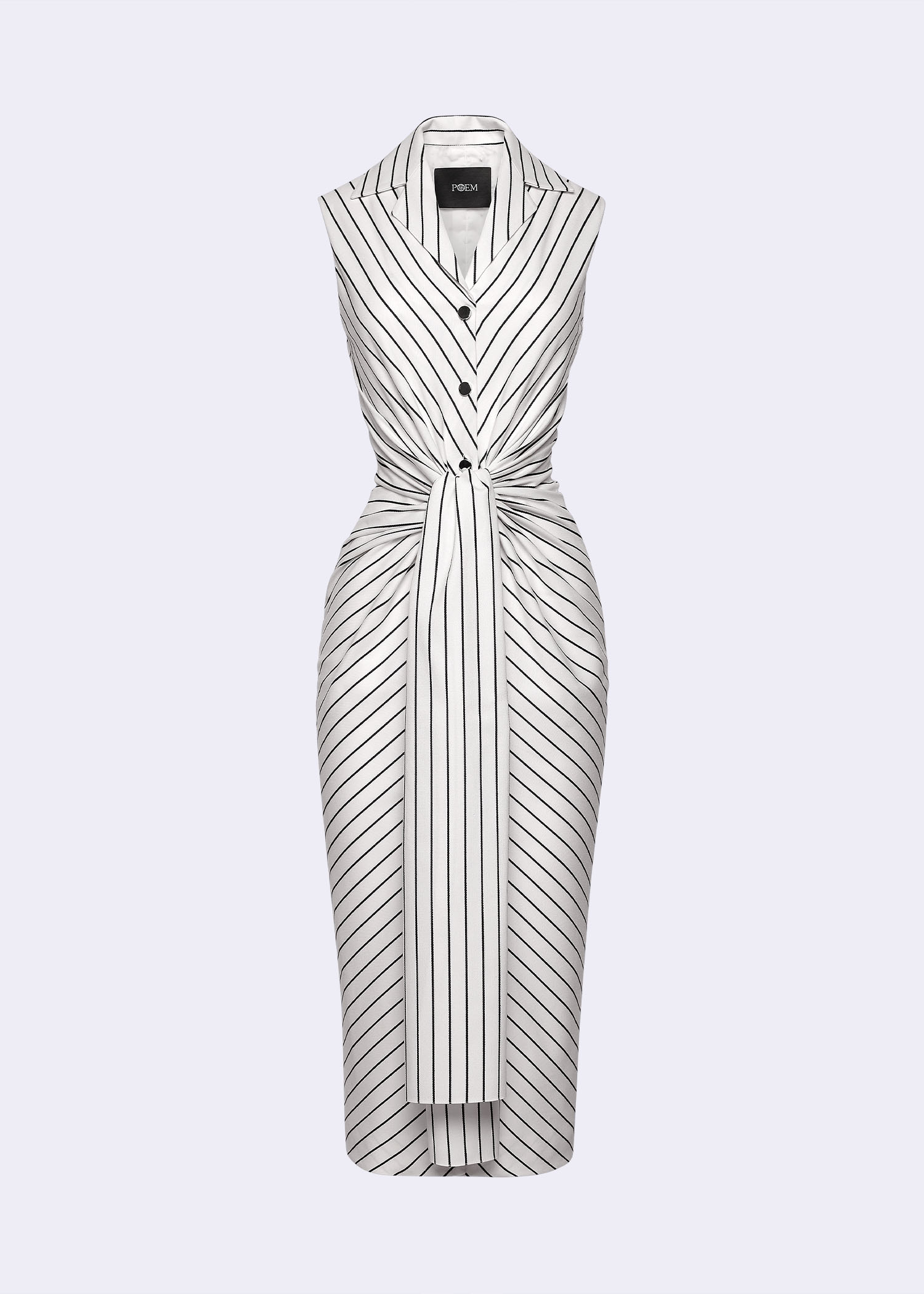 Ivory Rope Stripe Sleeveless Shirt Dress with Waist Twist Detail - POEM