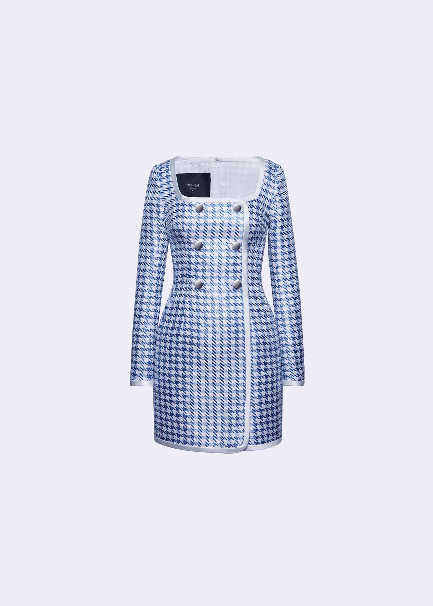 blue and white jacquard dress & Houndstooth Square-Neck Double-Breasted Mini Primavera Couture 4358 Size satin bridesmaid gown tiered midi skirt give Waist Size:40″