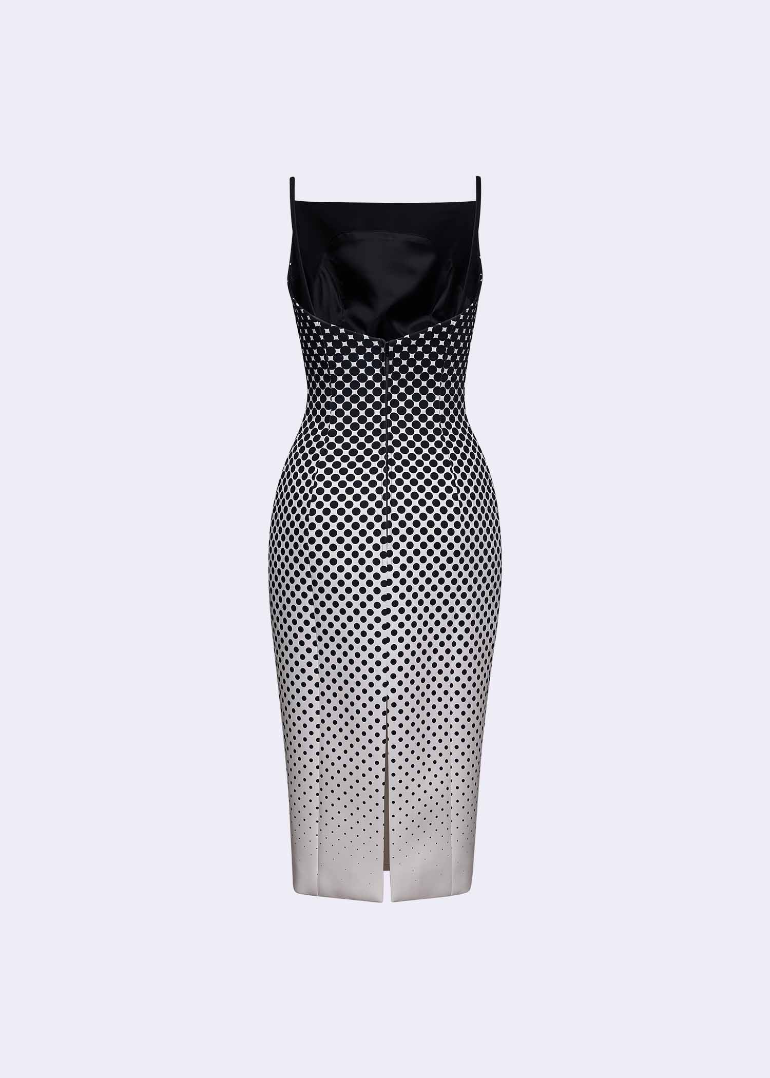 Black Polka-Dot Boat-Neck Midi Dress With Backless Strap Detail
